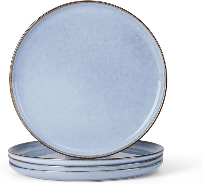 Herogo 4-Piece Stoneware Dinner Plates Set, 7.9" Ceramic Round Dessert Plate Set, Small Handmade Double Reactive Glaze Dinnerware Plates for Kitchen, Microwave, Oven and Dishwasher Safe, Haze Blue