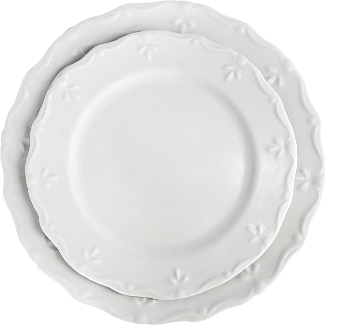 Elama Henryi 18 Piece Embossed Rim Detail Porcelain White Dinnerware Set, Tableware Set, Serveware (18 Piece)