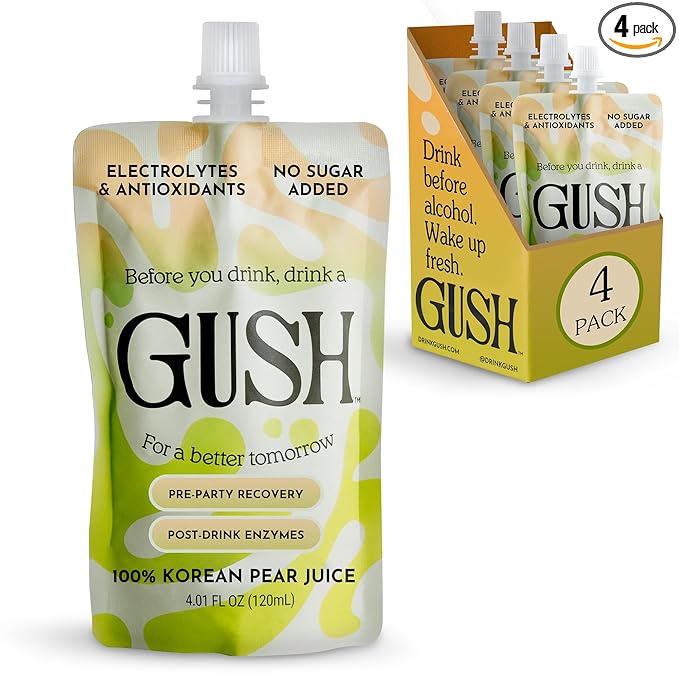 GUSH Pre-Drink Korean Pear Juice Trial Pack | (4 Pouches) Natural Pear Enzyme Drink for Hydration & Wellness | Clean, Gluten-Free, No Artificial Flavors