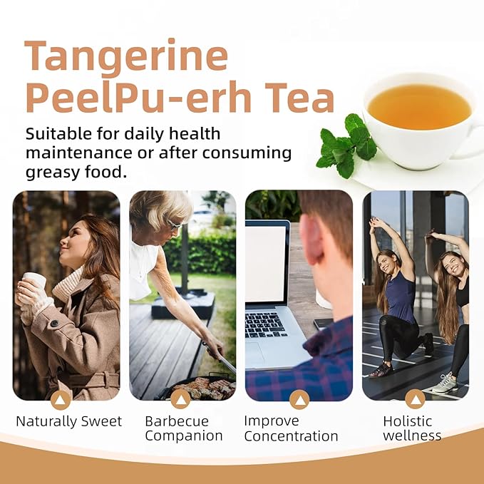 Tangerine Peel Puerh Tea Bags - Chenpi & Puer Herbal Blend for Digestive Aid & Wellness, Ripe fermented Tea with Natural Mandarin Aroma, Traditional Chinese Tea 2.12oz 20 Bags, AeroMind CloudTrade
