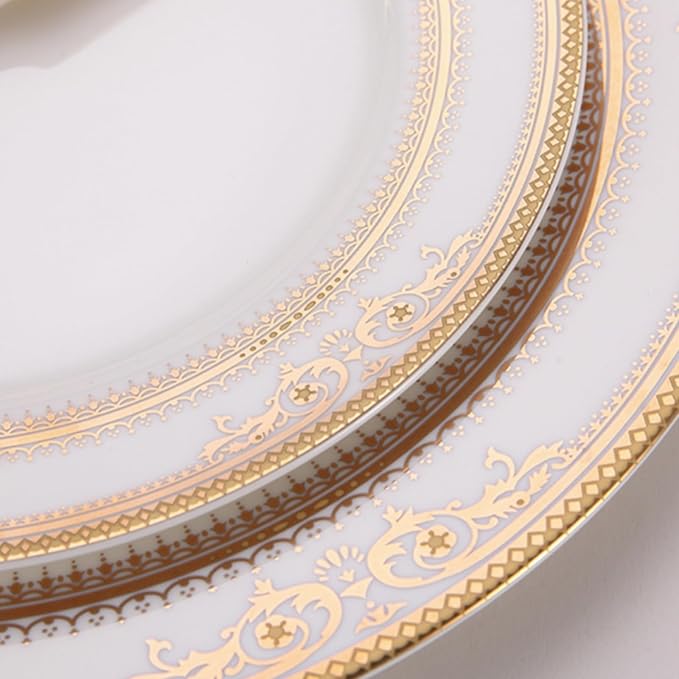 24-piece bone china dinnerware set for 6, gold trim pattern round dinner plates, fine dish set for 6 with coffee cup for dinning, suitable for microwave,oven,dishwasher (dinnerware set for 6 people)