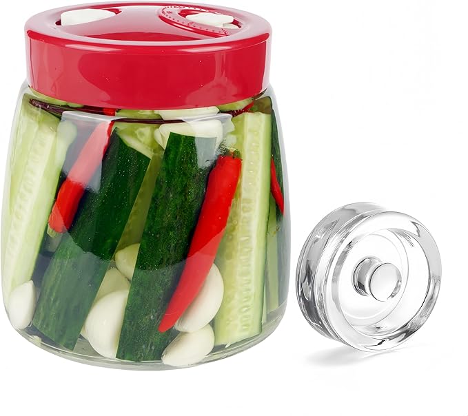1 Liter Fermentation Jar, Fermenting Kit with Venting Valve Airlock and Fermenting Weight, Pickle Jar, Wide Mouth Glass Jar for Pickles, Kimchi, Sauerkraut, Mead, Kombucha, Sourdough