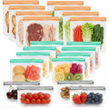 20 Pack Reusable Food Storage Bags Freezer Safe Dishwasher Leakproof for Frozen Meat Fruits & Vegetables Bag Home Organization Travel Toiletries Meal Prep 8 Gallon 8 Sandwich 4 Snack