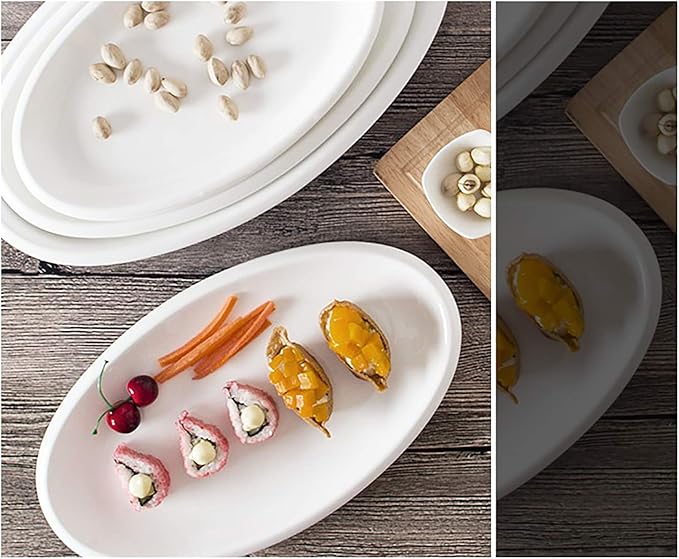 Foraineam Set of 3 Sizes Porcelain Oval Serving Platters White Dinner Plates Serving Dishes for Party, Dessert, Sushi, Fish
