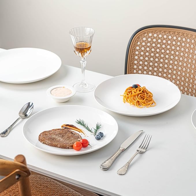 White Dinner Plates Set of 6, 11 Inch Ceramic Plates – White Porcelain Dinner Plates for Kitchen, Serving & Everyday Use, Microwave & Dishwasher Safe