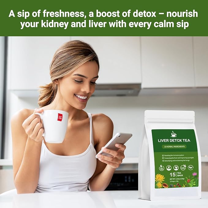 Liver Detox Tea, Chinese Kidney and Liver Cleanse Detox Herbal Tea Support Kidney Healthy Function with 11 Precious Ingredients Formula (2 Pack/30 Bags)