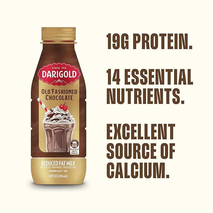 Darigold Old Fashioned Chocolate Milk 2 Percent, Reduced Fat Shelf Stable Milk with Real Cocoa & 6 Essential Nutrients, 19g Protein, rsBT Free - 14oz, 12 Pack (Chocolate)