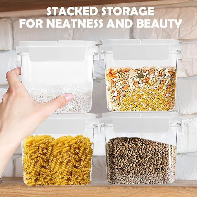 3Pcs Cereal Storage Container，White Food Storage Container with Flip-Top Lids Plastic Cereal Organizer Dispenser 1.1L/38oz for Grain, Rice and Snacks Kitchen Organizers and Storage