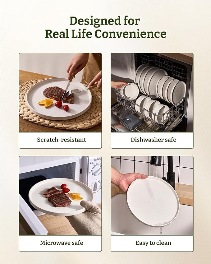 Famiware Nebula Plates and Bowls Sets, 18 Pieces Stoneware Dinnerware Sets, Reactive Glaze Dish Set, Dishes Set for 6, Matte Beige White
