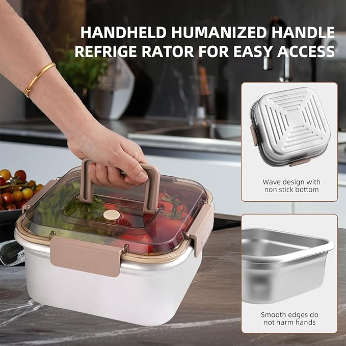 Thickened 304 Stainless Steel Food Storage Containers - Multi-Size, Portable Sealed Lid, Leakproof & Stackable, Microwave/Freezer Safe for Kitchen/Outdoor Use (2200+3800ML)