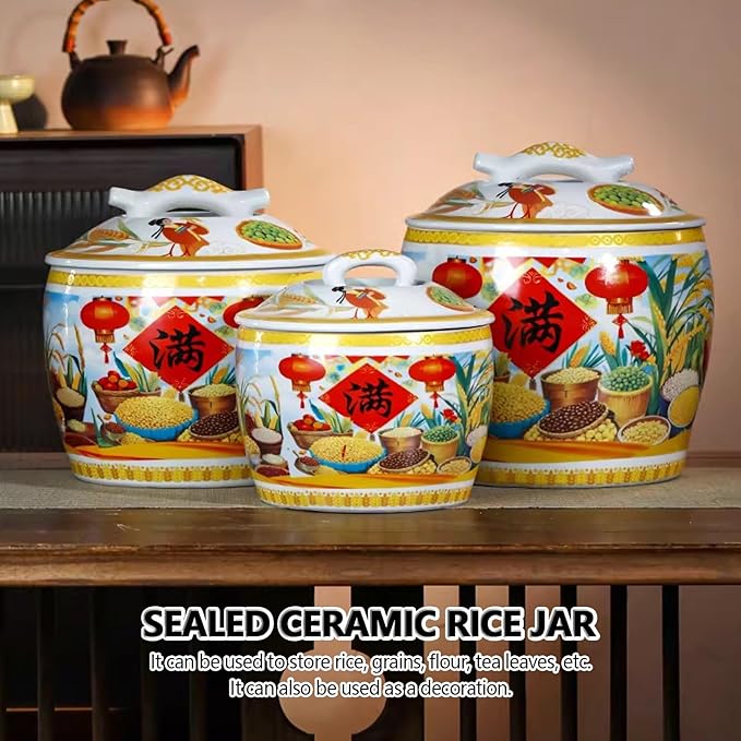 Home airtight Ceramic kitchen Storage Jar, Large Capacity Food Storage Jar, Rice Storage Container With lid, Grain & Rice Dispenser, for Flour, Sugar, Cereal, Coffee.(10KG)