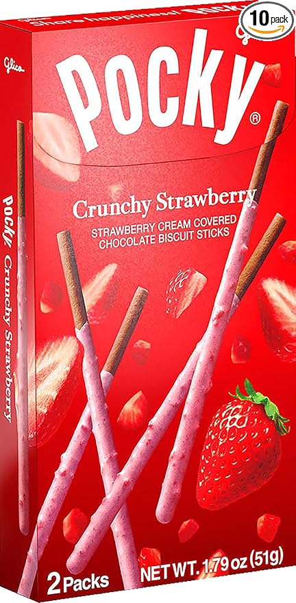 GLICO Pocky Crunchy Strawberry Covered Chocolate Biscuit Sticks 1.79 oz