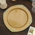 Efavormart 10 Pack | 10" All-Gold Baroque Dinner Plates, Leaf Embossed Metallic Rim Heavy Duty Serving Plates for Prestigious Ballroom Events