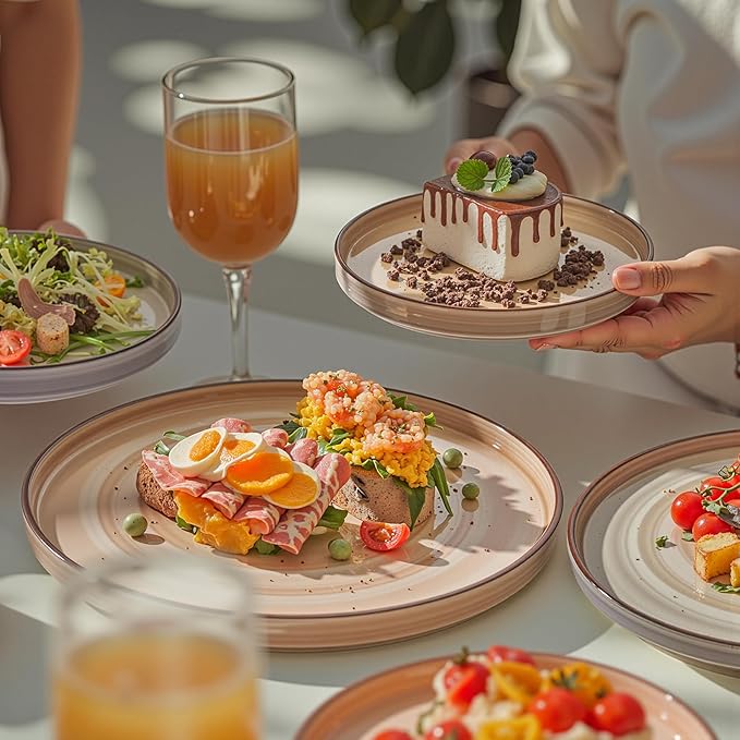 Sweese 7.8 Inch Porcelain Dessert Plates Set of 6 - Gradient Salad Plates, Microwave & Dishwasher Safe, Scratch-Resistant, Elegant High-Edge Design for Appetizers, Cakes, Pasta - Neutral