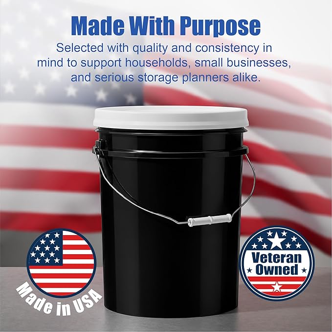 ePackageSupply 5 Gallon Bucket - Food Grade Bucket with Airtight Gamma Seal Screw-On Lid, BPA-Free, Heavy-Duty 90 Mil HDPE Plastic, Bulk Storage, Durable Container, Made in USA, Black/White, 6 Packs