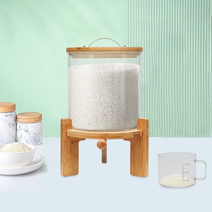 5L Rice Dispenser Storage 10Grain Bottle Cereal Dry Food Glass Container +Valve