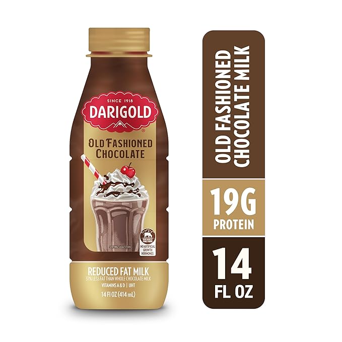 Darigold Old Fashioned Chocolate Milk 2 Percent, Reduced Fat Shelf Stable Milk with Real Cocoa & 6 Essential Nutrients, 19g Protein, rsBT Free - 14oz, 12 Pack (Chocolate)