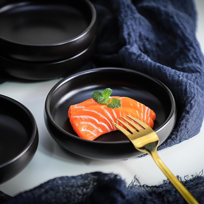 Gaolinci Creative Zen Ceramic Plate, Round Smooth Glazed Side Dish Snack Dish Pickle Dish (Set Of 4)