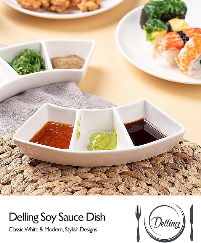DELLING Ceramic Dipping Sauce Bowls Set - 3 Oz Dipping Dishes- Small Bowls for Sushi, BBQ or Fondue - Great for Different Sauce and Dip, Set of 5