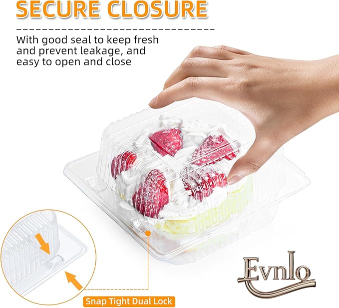 Evnlo 300 Count Clear Plastic Containers with Lids for Food, Thickened Disposable Sandwich Containers Clamshell Boxes for Cake Slice, Dessert, Hamburger, Salad, Pastry, Fruits, Takeout Tray