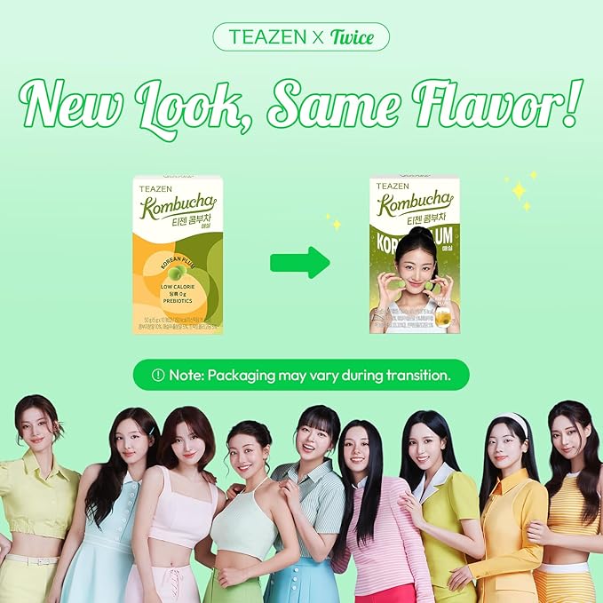 TEAZEN Kombucha Powder, Korean Plum Flavor, Zero Sugar, Sparkling Fermented Powdered Mix Beverage from Korea, Live Probiotics & Prebiotics, On-the-Go 10 Packets, 1.76oz