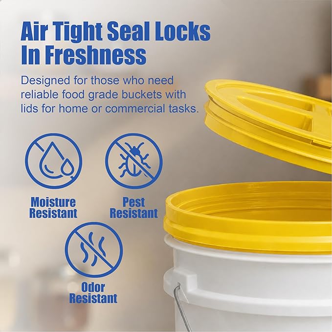 ePackageSupply 5 Gallon Bucket - Food Grade Bucket with Airtight Gamma Seal Screw-On Lid, BPA-Free, Heavy-Duty 90 Mil HDPE Plastic, Bulk Storage, Durable Container, Made in USA, White/Yellow, 6 Packs