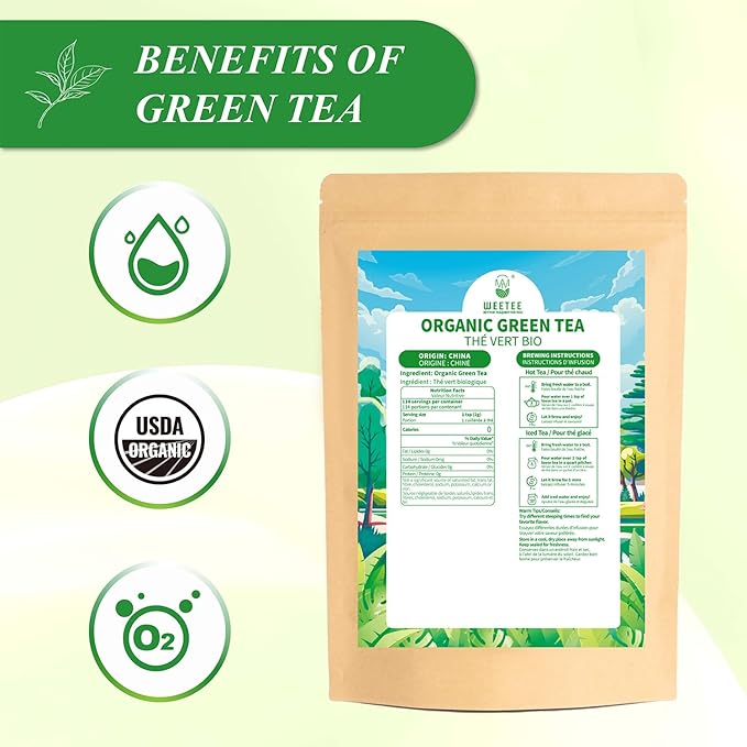 WT WEETEE Organic Green Tea Loose Leaf 228G, 110+ Cups Yunnan Floral Green Tea | High-Mountain Spring Harvest | Clean, Fresh & Smooth | No Bitterness