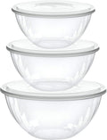 PLASTICPRO Disposable Combo Set of Salad Bowl With Lids Includes 2, 48 Ounce 2, 96 oz 2, 150 Ounce Round Crystal Clear Plastic Serving Bowl