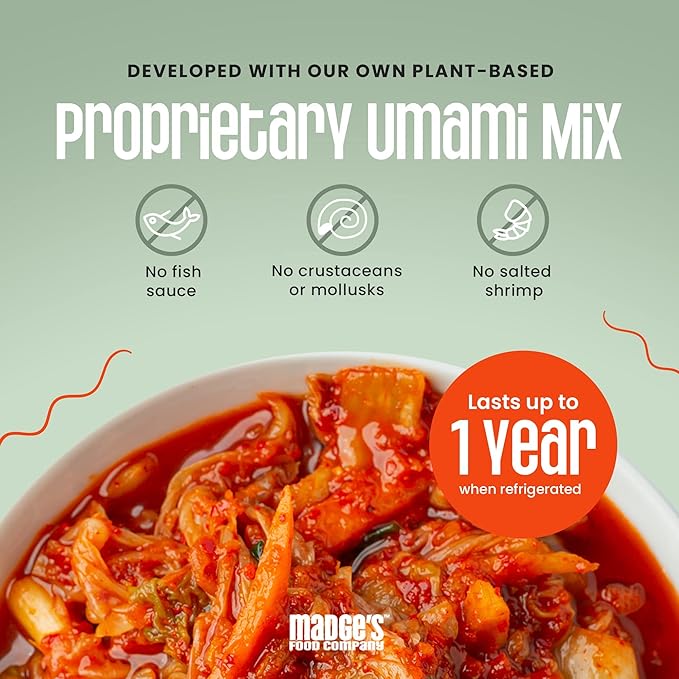 Madge's Food Traditional Vegan Kimchi Made from Napa Cabbage, Contains Probiotics, Gut Enzymes & Fermented Longer for Increased Health Benefits, No Sugar Added, Mild, 15oz