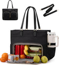 LOVEVOOK Lunch Tote Bag for Women, 15.6 Inch Work Bag with Lunch Compartment, Large Capacity Work Tote with Cup Holder for Teacher, Business, Daily, Outdoors, Black