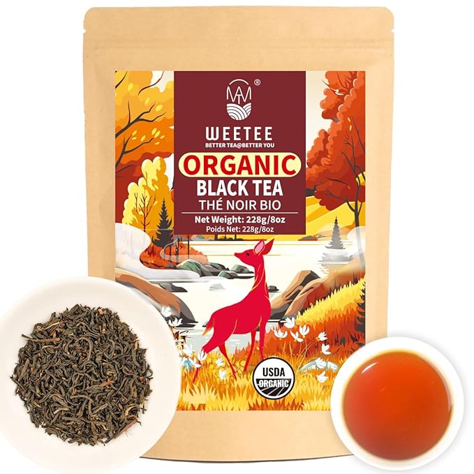 WT WEETEE Organic Black Tea Loose Leaf, 110+ Cups, Made of Flowery Orange Pekoe Black Tea Leaves, No Bitter & Rich Flavor, Premium Loose Leaf Black 228g /8oz