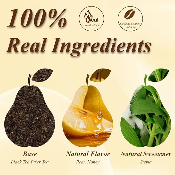 WT WEETEE Honey Pear Tea Bags 50 Count, Black & Puerh Tea Sweet Pear & Honey Flavor | Resealable Kraft Bag | Brew Hot or Iced