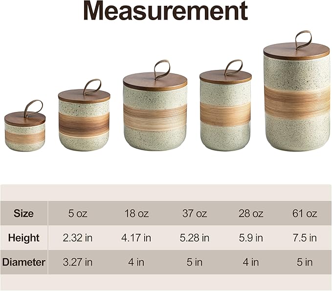 Miamolo Small Ceramic Jar with Lid, Coffee Canister Coffee Container Kitchen Food Storage Jars for Spice Sugar Tea Bag, Stackable Decorative Jars for Countertop, 5 fl.oz