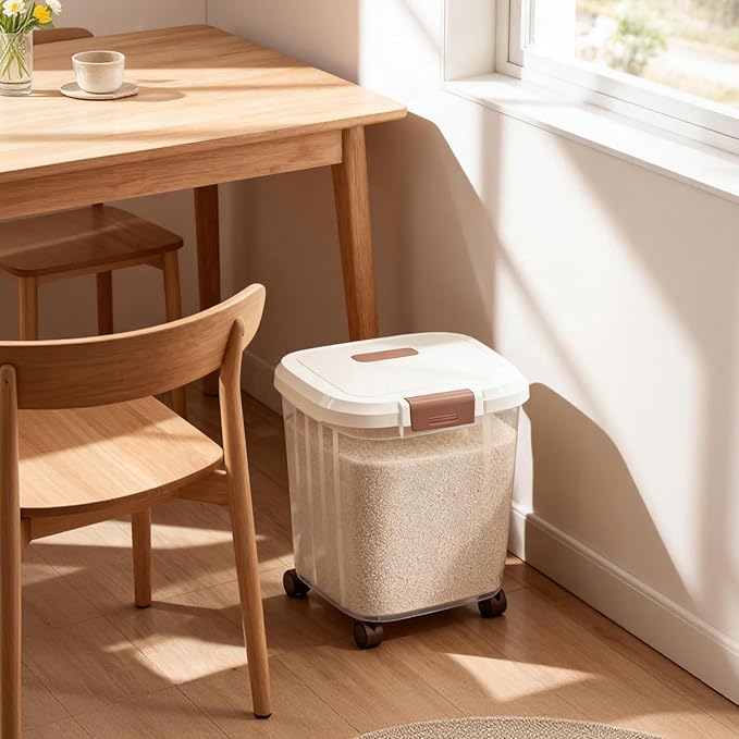 RUIAN Airtight Food Storage Bins with Wheels (Set of 2: 22LB + 55LB) — BPA-Free Clear Pantry Organizer, Lockable & Stackable for Rice, Flour, Grains, Pet Food