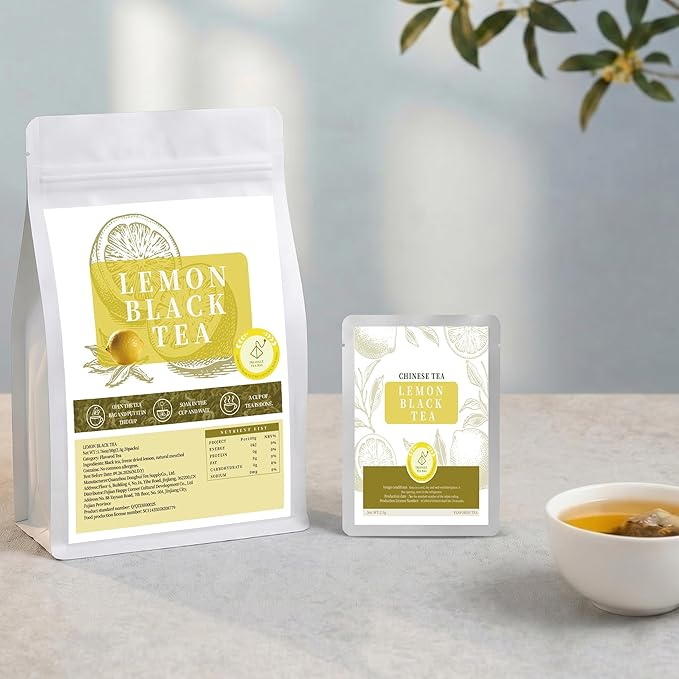 Lemon Black Tea Bags, 20 Pyramid Tea Sachets. Zesty Citrus Flavored Black Tea, Individually Wrapped. Caffeinated Tea for Hot or Iced Brew