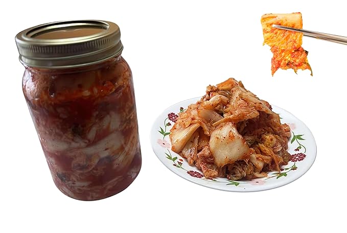 Traditional Korean Kimchi, 1 lb, Authentic Fermented Pickled Cabbage Sliced Spicy Napa Cabbage with Anchovy & Shrimp, Probiotic-Rich, Perfect with Ramen, Noodles and Rice