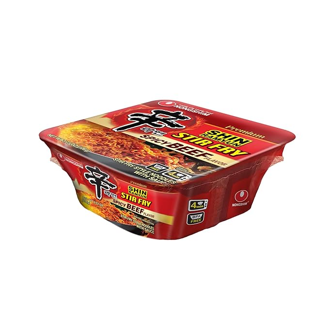 Nongshim Ramen Noodles, Gourmet Instant Ramen Bowl, Premium Microwavable Noodle, Stir-Fry Square, 3.73 Ounce (Pack of 6)