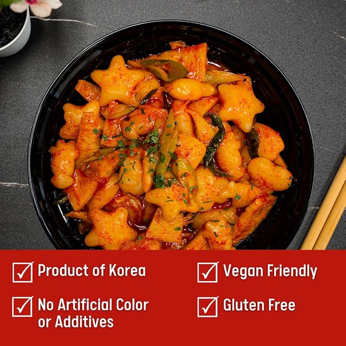 Korean Rice Cake, Tteokbokki, Fun-Shaped & Chewy, 1 Pack (2 Individual Package) Vegan, Non-GMO, Gluten-Free, Easy to Cook, 14.10oz per Pack (2 Pack) (14.1 OZ)