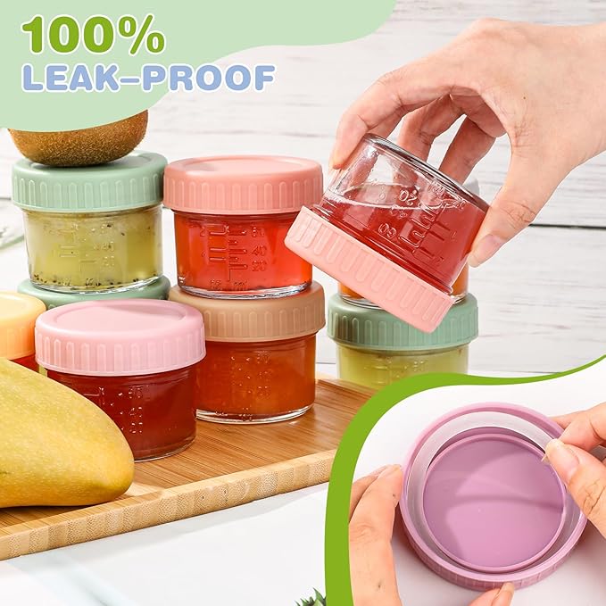 RowinsyDD 40 Pack Glass Baby Food Storage Containers, 4 oz Leakproof Baby Food Jars with Lids, Small Glass Food Containers for Infant Baby, Freezer & Microwave Safe, BPA Free