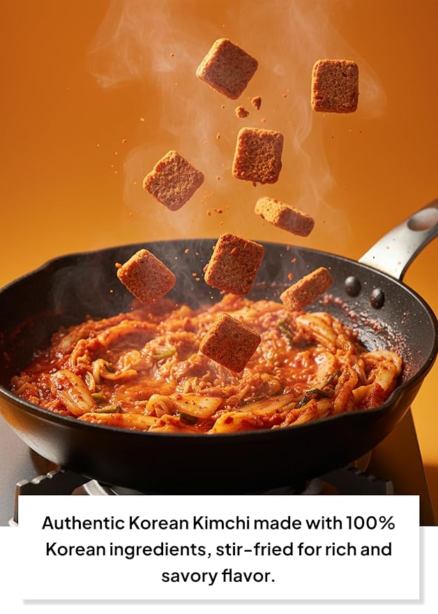 Korean Food SPOONKEY Freeze-Dried Kimchi Blocks for Ramen, Soup & Camping Meals, Authentic Fermented Kimchi Flavor, Lightweight Instant Kimchi Cubes, Easy Travel Food, 7g x 5 Packs