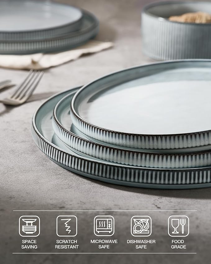 famiware Star Salad Plates for 6, 8 inches Plate Set, Stoneware Dinnerware, Small Dinner Plates for Dessert, Salad, Appetizer, Smoky Blue (Pack of 2)