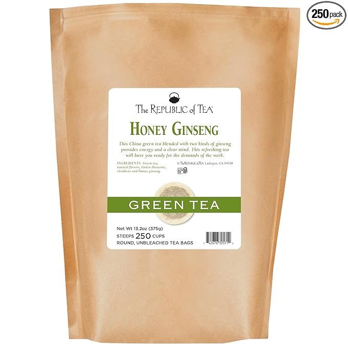 The Republic of Tea - Honey Ginseng Green Tea, 250 Tea Bags, Refill Pack | Flavored Gourmet Tea | Caffeinated