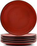vicrays Ceramic Round Plates Set of 6 - Porcelain 10 inch Dinner Plates for Salad Dessert Appetizer Bread - Microwave Oven and Dishwasher Safe Cherry Red
