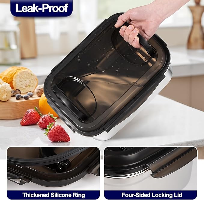 QCQHDU Stainless Steel Food Storage Containers, 7500 ML/ 254 oz / 32 Cup Large Food Storage Meal Prep Containers with Airtight Lids for Roasting Turkey, Chicken, Baking Casserole, Fruits, Party