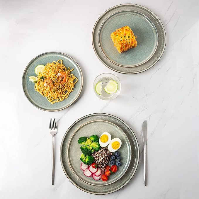 AmorArc Ceramic Plates Set of 6, 8.5 Inch Reactive Glaze Stoneware Plates set, Dessert, Salad, Appetizer, Small Dinner, Microwave, Dishwasher Safe, Scratch Resistant Dishes Set for Kitchen