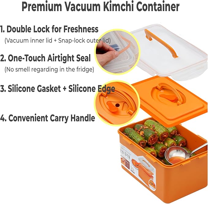 Probiotic Kimchi & Sauerkraut Container for Fresh Fermentation | Airtight Food Storage with Inner Vacuum Lid, (3.5 L) (0.92gal)
