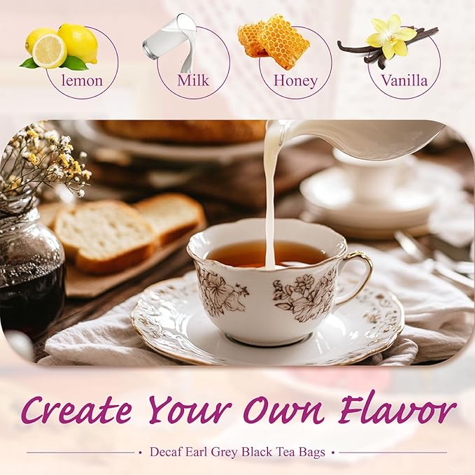 WT WEETEE Decaf Earl Grey Tea Bags, 100 Count CO2-Decaffeinated Black Tea Flavored with Bergamot Orange, Smooth & Refreshing, Drink All Day
