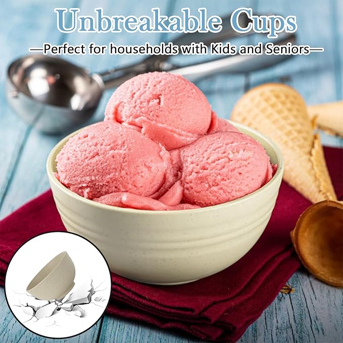 PYRMONT Wheat Straw Bowls Set of 8 Unbreakable Small Bowls 10 OZ Alternative Plastic Bowls Reusable Stackable Ice Cream Bowls for Kitchen Dishwasher & Microwave Safe Cute Bowls for Dessert,Snack-Beige