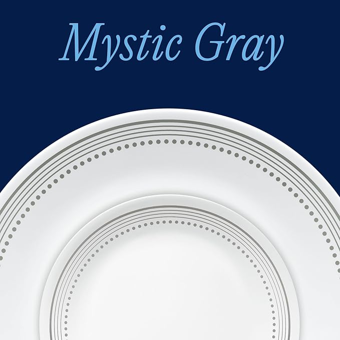 Corelle Vitrelle 18-Piece Service for 6 Dinnerware Set Triple Layer Glass and Chip Resistant, Lightweight Round Plates and Bowls Set, Mystic Gray