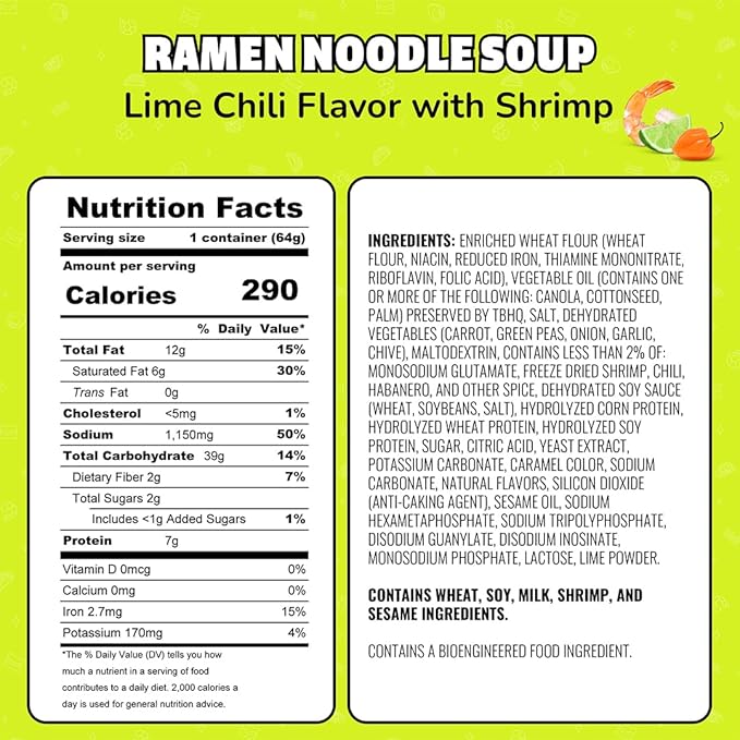 Maruchan Instant Lunch Ramen Noodles, Lime Chili with Shrimp – Japanese-Style Instant Noodle Soup, Easy Meal Ready in 3 Minutes – 2.25 Oz. (12 Pack)